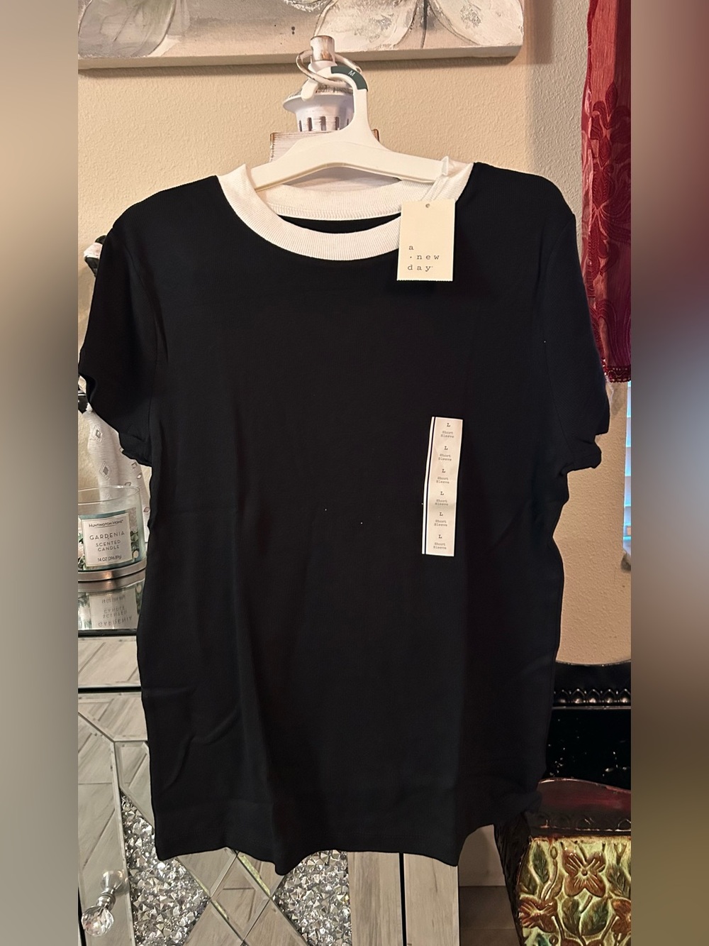 a new day Black Short Sleeve Tee with White Contrast Collar